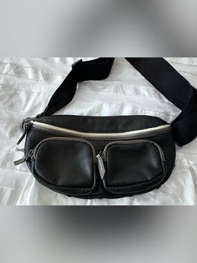 Women’s Charles Belt Bag - Black with silver hardware and army green trim.  NWOT